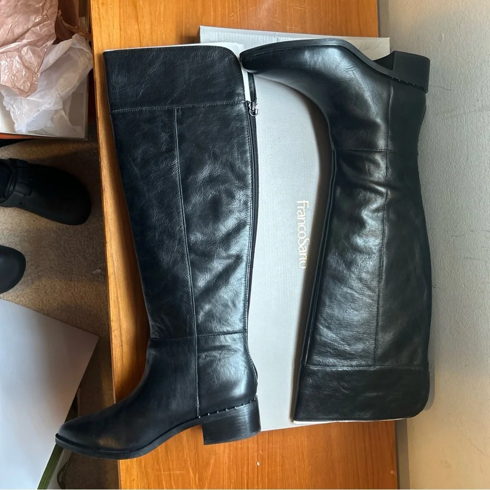 NEW IN BOX Franco Sarto Daya Tall Black Leather Boots SZ 8 1/2 - Picture 6 of 15
